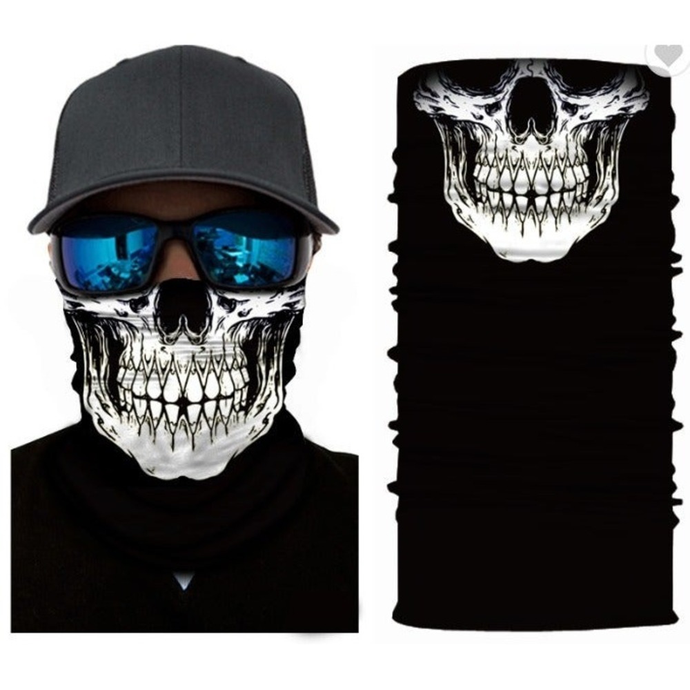 Skull Face Mask Neck Gaiter Balaclava Bandana Black White Polyester Microfiber
